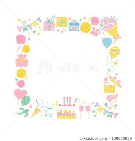 適合生日、週年紀念和活動的可愛派對用品插圖框架 適合生日、週年紀念和活動的可愛派對用品插圖框架 109650989
