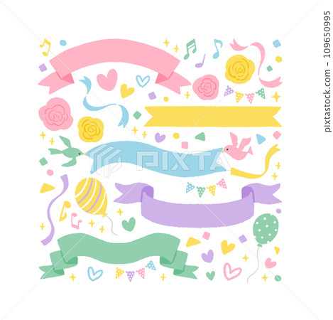 Illustration of colorful ribbons and balloons and flowers 109650995