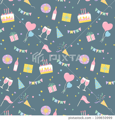 Cute party goods illustration pattern for birthdays, anniversaries, and events Cute party goods illustration pattern for birthdays, anniversaries, and events 109650999