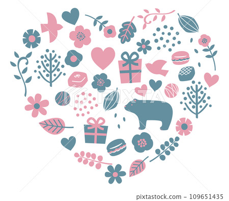 斯堪的納維亞情人節圖案充滿心形，粉紅色 x 鴨綠色 109651435