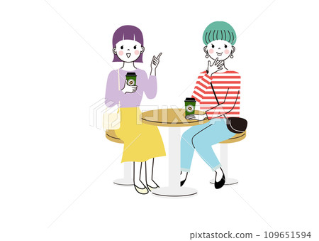 Two women talking while drinking coffee 109651594