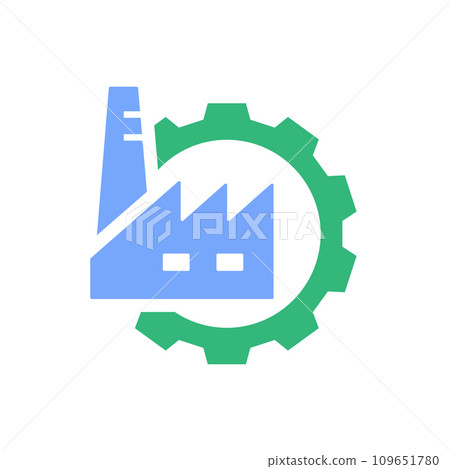 Factory icon with cogwheel. Vector illustration. Factory icon with cogwheel. Vector illustration. 109651780