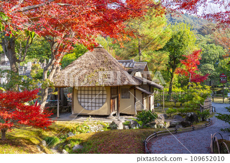 Kyoto in autumn, Kodaiji Temple, tea room “Ihoan” surrounded by autumn leaves Kyoto in autumn, Kodaiji Temple, tea room “Ihoan” surrounded by autumn leaves 109652010