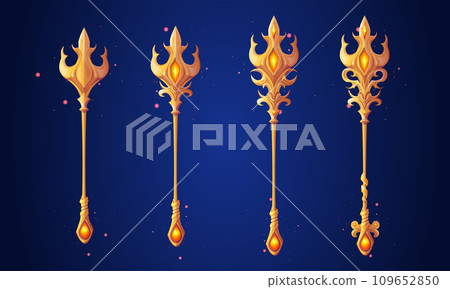 Golden trident staffs set isolated on background 109652850