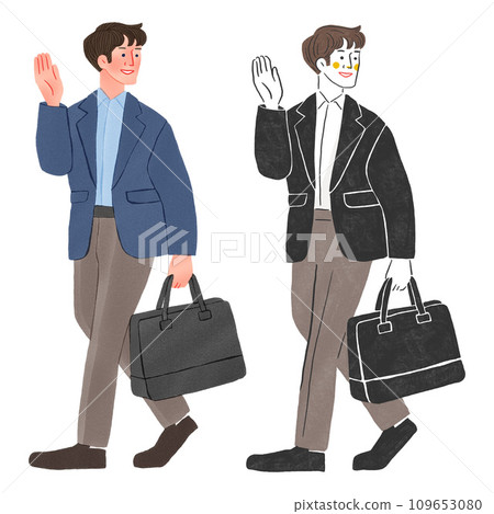 身穿休閒西裝的男性上班族手繪全身插畫 109653080