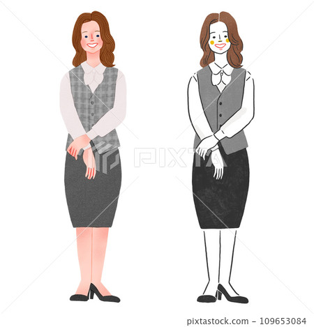 身穿制服的女上班族手繪插畫 109653084