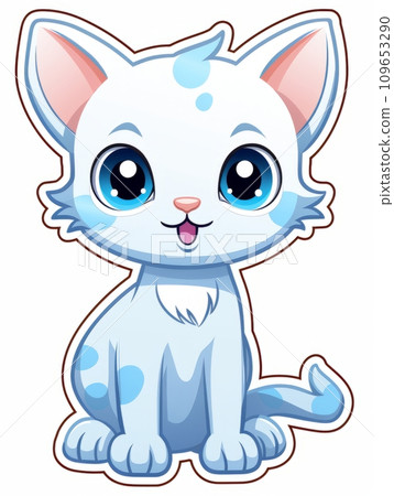 AI-generated content. Funny Kitten sticker in cartoon style on white background isolated, AI 109653290
