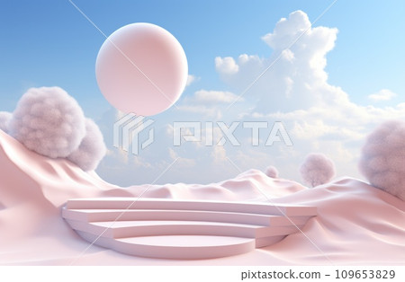 three white steps are in a landscape with clouds and blue sky three white steps are in a landscape with clouds and blue sky 109653829