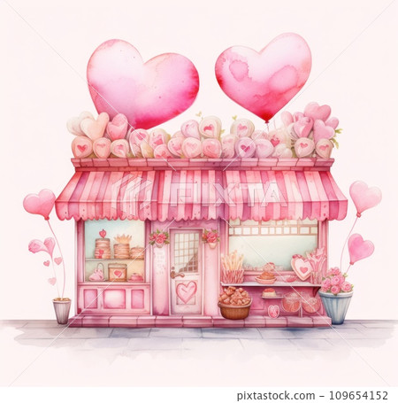 two sweet shops with many hearts on top two sweet shops with many hearts on top 109654152