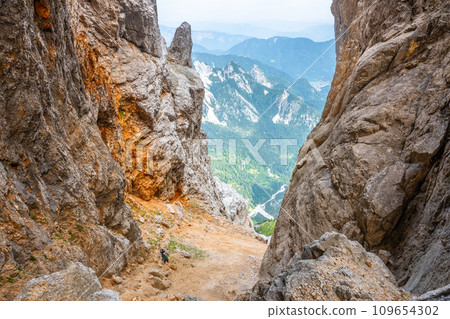 Prisojnik or Prisank Window. The larges rock window in Alps, Triglav National Park, Julian Alps, Slovenia 109654302