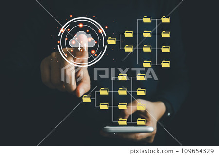 Document Management System DMS, Online document database management, Organization document Organized, automated processes to manage files, ERP enterprise efficient, business technology. 109654329