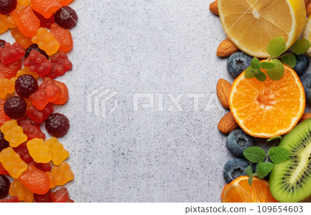Chewable gummy vitamins and fruits 109654603