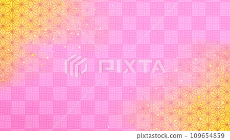 Japanese pattern background with checkered pattern and hemp leaf pattern Gold leaf Gold powder 16:9 109654859