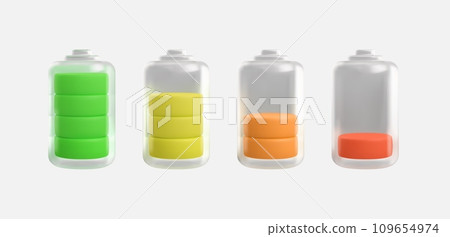 Grades of battery charge level realistic vector illustration isolated on white. Grades of battery charge level realistic vector illustration isolated on white. 109654974