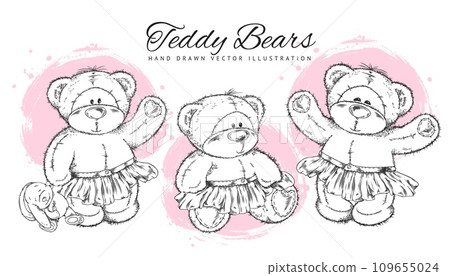 Set of cute teddy bears in hand drawn sketch style, vector illustration isolated on white background. Set of cute teddy bears in hand drawn sketch style, vector illustration isolated on white background. 109655024