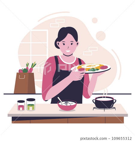 Woman cooking in the kitchen Woman cooking in the kitchen 109655312