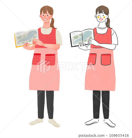 女保育員大聲朗讀繪本全身手繪插畫 109655416