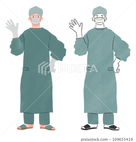 穿著手術服的人的全身手繪插圖 109655419