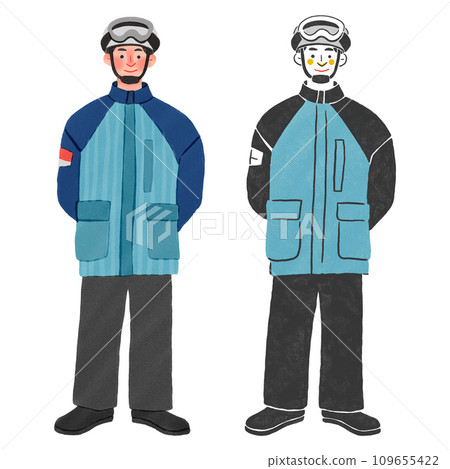 Full body hand-drawn illustration of a male hospital paramedic Full body hand-drawn illustration of a male hospital paramedic 109655422