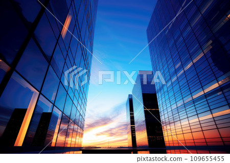 AI-generated content. business financial building with sunset , AI generative. 109655455