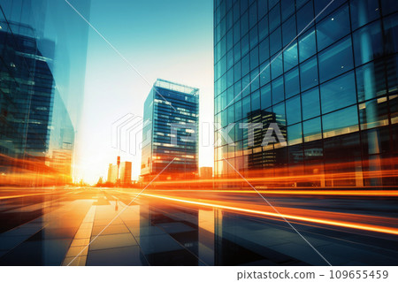 AI-generated content. business financial building with sunset , AI generative. 109655459