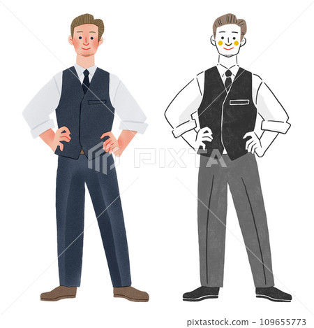 穿著西裝的商人的全身手繪插圖 109655773