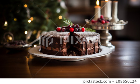 christmas round chocolate cake christmas round chocolate cake 109656124