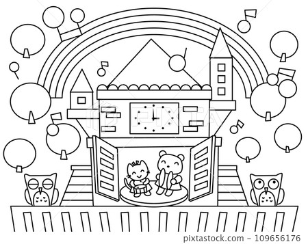 可愛的 Karakuri 時鐘著色書 109656176
