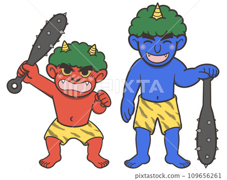 Angry red demon and smiling blue demon Angry red demon and smiling blue demon 109656261