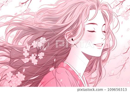 beautiful woman and cherry blossoms 109656313