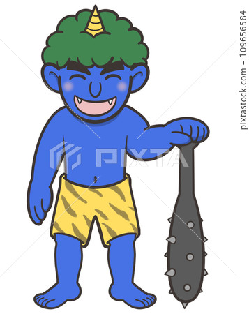 拿著金屬棒的微笑的藍色惡魔的插圖 109656584