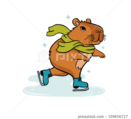 Cute capybara is ice skating. Vector illustration flat style Cute capybara is ice skating. Vector illustration flat style 109656727