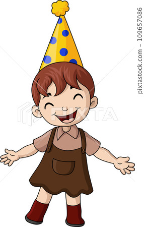 Cute little girl cartoon wearing party hat Cute little girl cartoon wearing party hat 109657086
