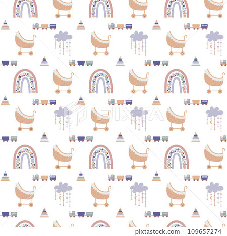 Boho baby rainbow seamless pattern. Boho color rainbow background for your project 109657274