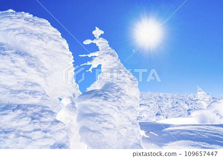 山形縣山形市雪怪山形藏王的藍天和霜樹 山形縣山形市雪怪山形藏王的藍天和霜樹 109657447