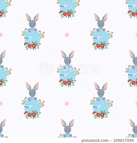 Seamless pattern. Cute Easter animal bilby with eggs on white background. Vector illustration for design, wallpaper, packaging, textile 109657898
