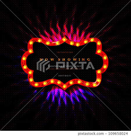 Vintage frame with illuminated light bulbs. Vintage frame with illuminated light bulbs. 109658024