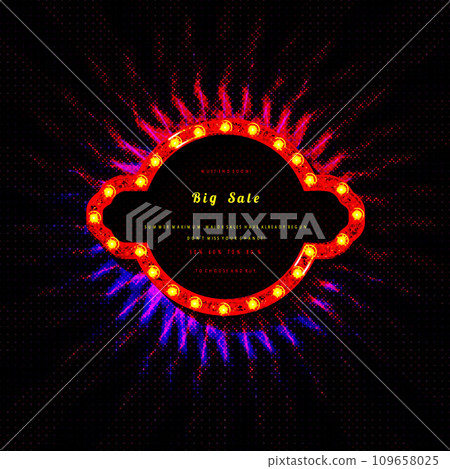 Vintage frame with illuminated light bulbs. Vintage frame with illuminated light bulbs. 109658025