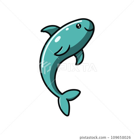 Cute jump fish animals in cartoon style for kids, children clipart, coloring page vector illustration 109658026