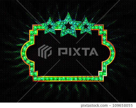 Vintage frame with illuminated light bulbs. 109658055