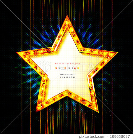 Star shaped gold frame with lighting bulb Star shaped gold frame with lighting bulb 109658057