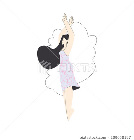 Dreaming Woman Character with Head in Cloud Having Fancy Imagination Vector Illustration 109658197