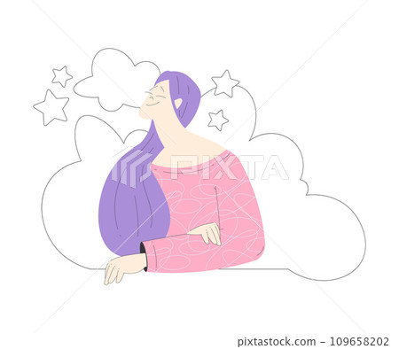 Dreaming Woman Character with Head in Cloud Having Fancy Imagination Vector Illustration 109658202