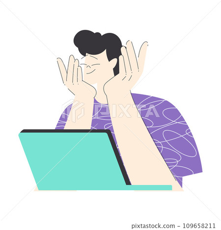 Dreaming Man Character Sit at Laptop Having Fancy Imagination Vector Illustration 109658211