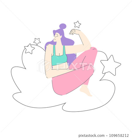 Dreaming Woman Character with Head in Cloud Having Fancy Imagination Vector Illustration 109658212