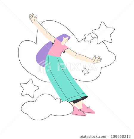 Dreaming Woman Character with Head in Cloud Having Fancy Imagination Vector Illustration 109658213