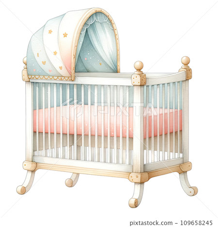 Watercolor baby crib Nursery style in pastel colors 109658245