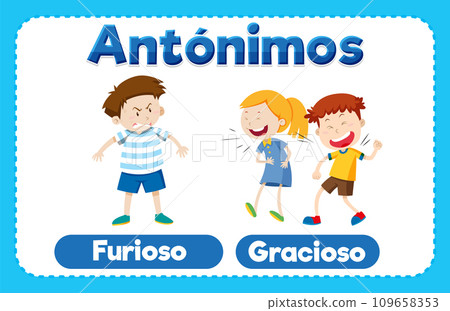 Spanish Language Education: Furioso and Gracioso Antonyms means furious and funny Spanish Language Education: Furioso and Gracioso Antonyms means furious and funny 109658353