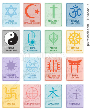Set of Religious Symbols on Color Card 109658404