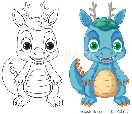 Dinosaur cartoon and its doodle coloring character Dinosaur cartoon and its doodle coloring character 109658552